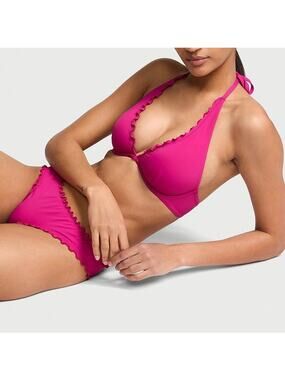 NWT $85 Victorias Secret Sz M 36D Berry Blush Lettuce Trim Cheeky Ruched Bikini